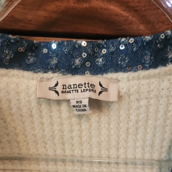 Nanette Lepore Cream Cardigan with Blue Sequin Trim NWOT - Picture 2 of 6